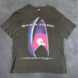 Vintage Star Trek Generations Shirt Mens XL Black Movie Sci Fi 90s Spring Ford